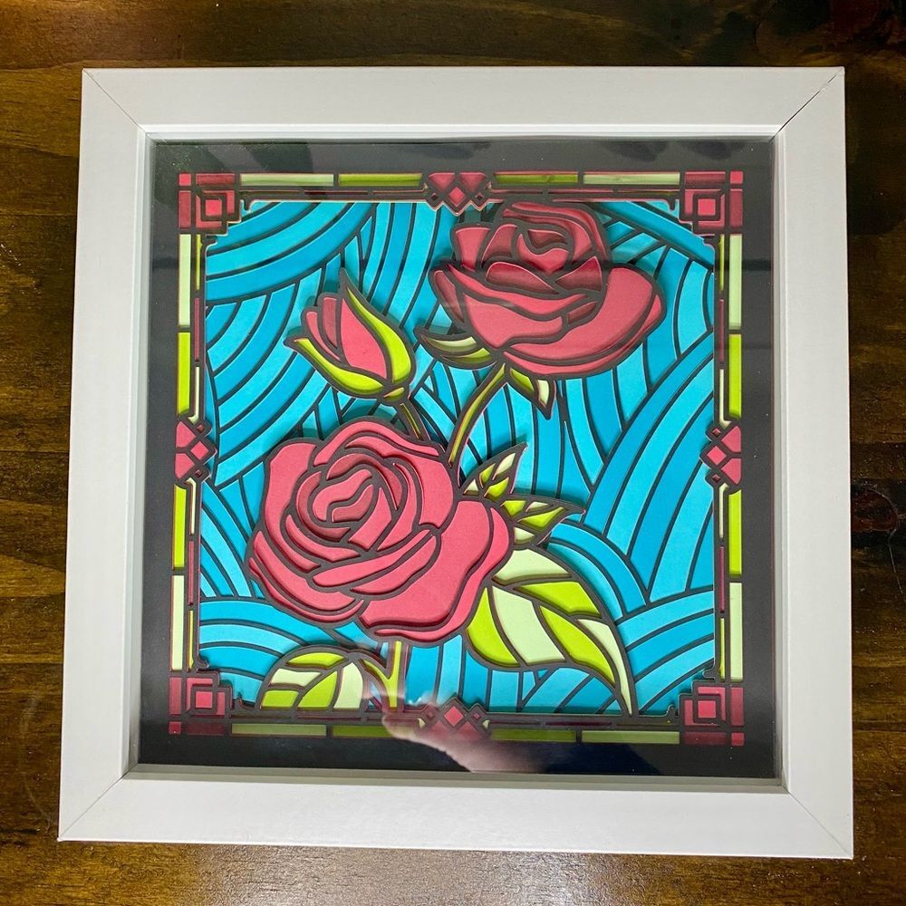 3D Roses Stained Glass Shadowbox - Picture 5 of 6